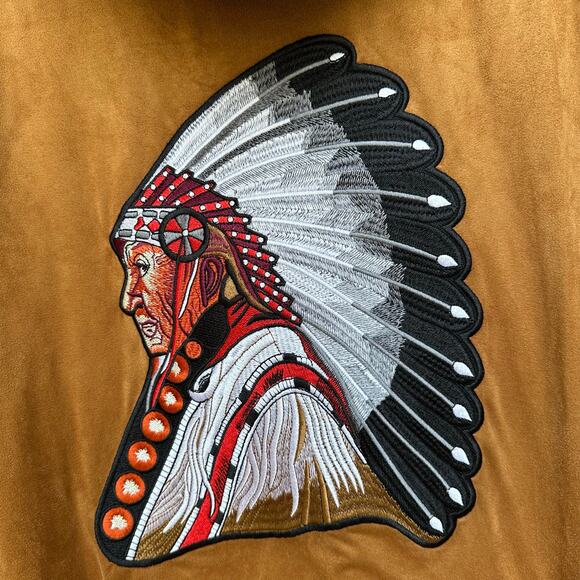 Anglero New York XL Faux Suede Hoodie Jacket - Native Chief Embroidery - Picture 5 of 6